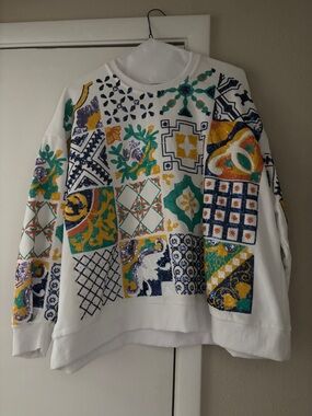 Queen of sparkles White Mosaic Patchwork Sequin Sweatshirt